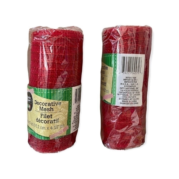 New 3x CRAFTERS SQUARE Red White Glitter Decorative Mesh Craft Wreath Ribbon - Picture 3 of 3